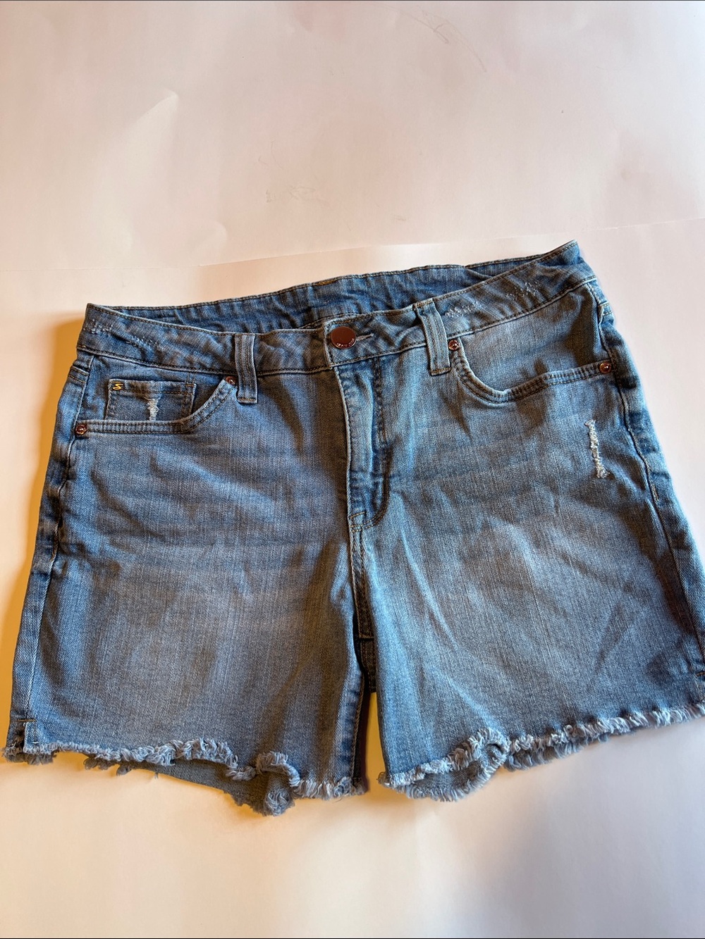 Seven7 Light Blue Frayed Hem Denim Shorts